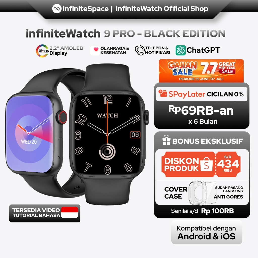 [HARGA TERBAIK] infiniteWatch 9 Pro BLACK EDITION SmartWatch AI dengan 2.0" HD AMOLED Display