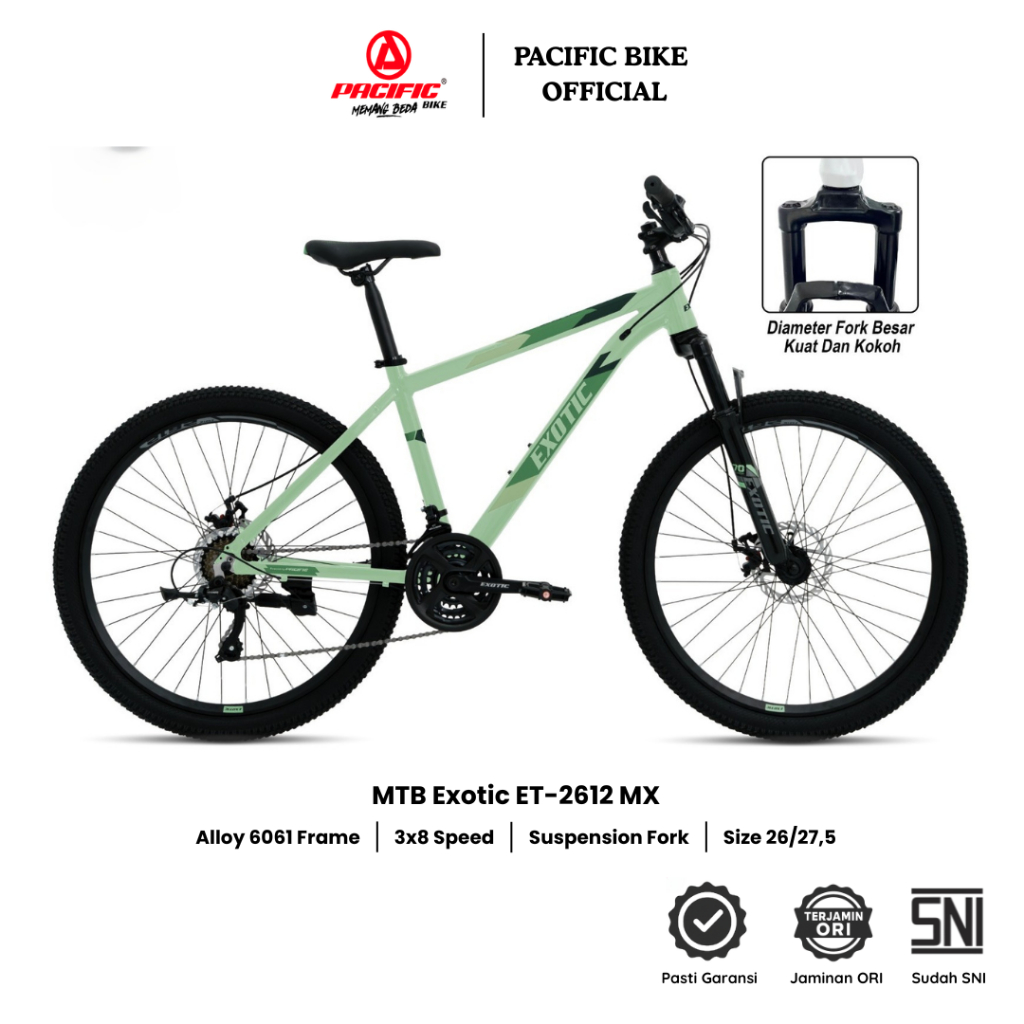 Pacific Bike Sepeda Gunung Remaja dan Dewasa MTB Exotic ET-2612 MX Frame Alloy 6061