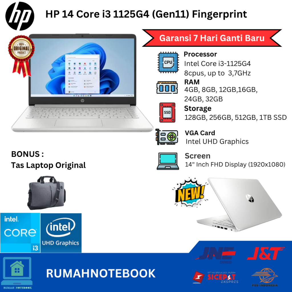 Laptop Baru Hp Intel Core i3 N305 8Cpus upto 3,8Ghz | i3 1125G4 8Cpus Upto 3,7Ghz | Core i3 1115G4 4