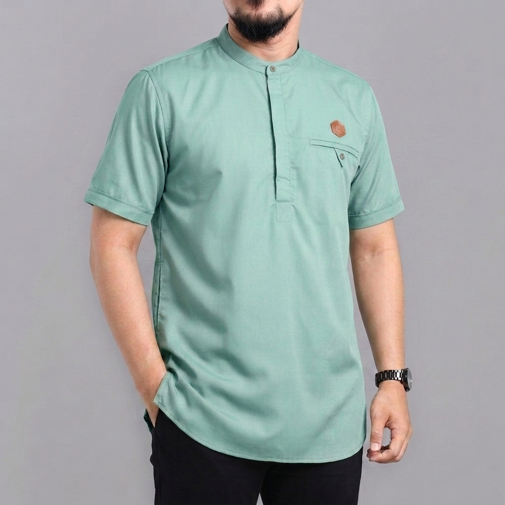 Eniqno - Baju Koko Hazzafa Short Sleeve - Hijau Wardah