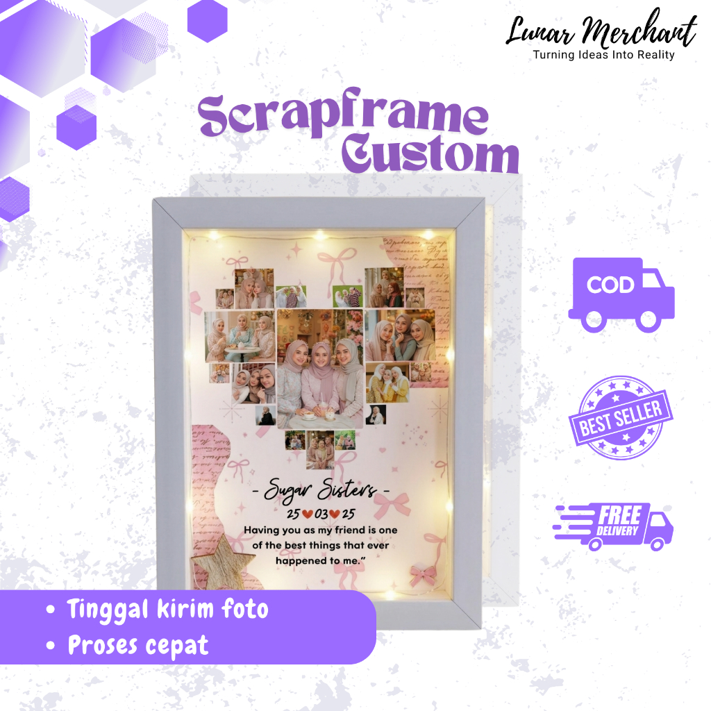 Scrapframe Custom LED Frame Foto Kolase | Kado Wisuda, Anniversary, Birthday, Gift Couple, Sahabat &