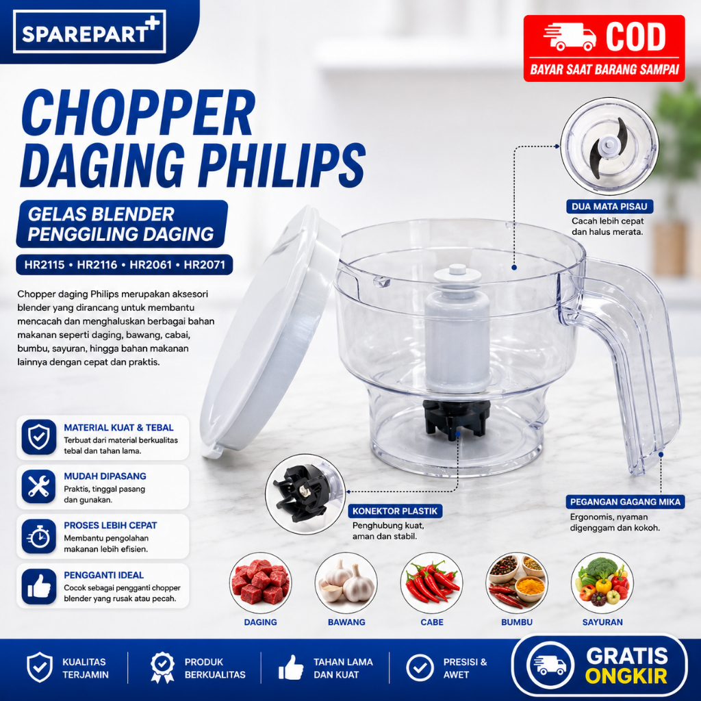 GELAS COPPER DAGING PHILIPS HR 2115/2116/2061/2071 - Praktis, Higienis, Kapasitas 250ml