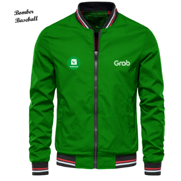 Jaket Bomber Zipper Logo Grab Grabbike Original Jaket Taslan Bomber Driver Ojol Grabfood Waterproof
