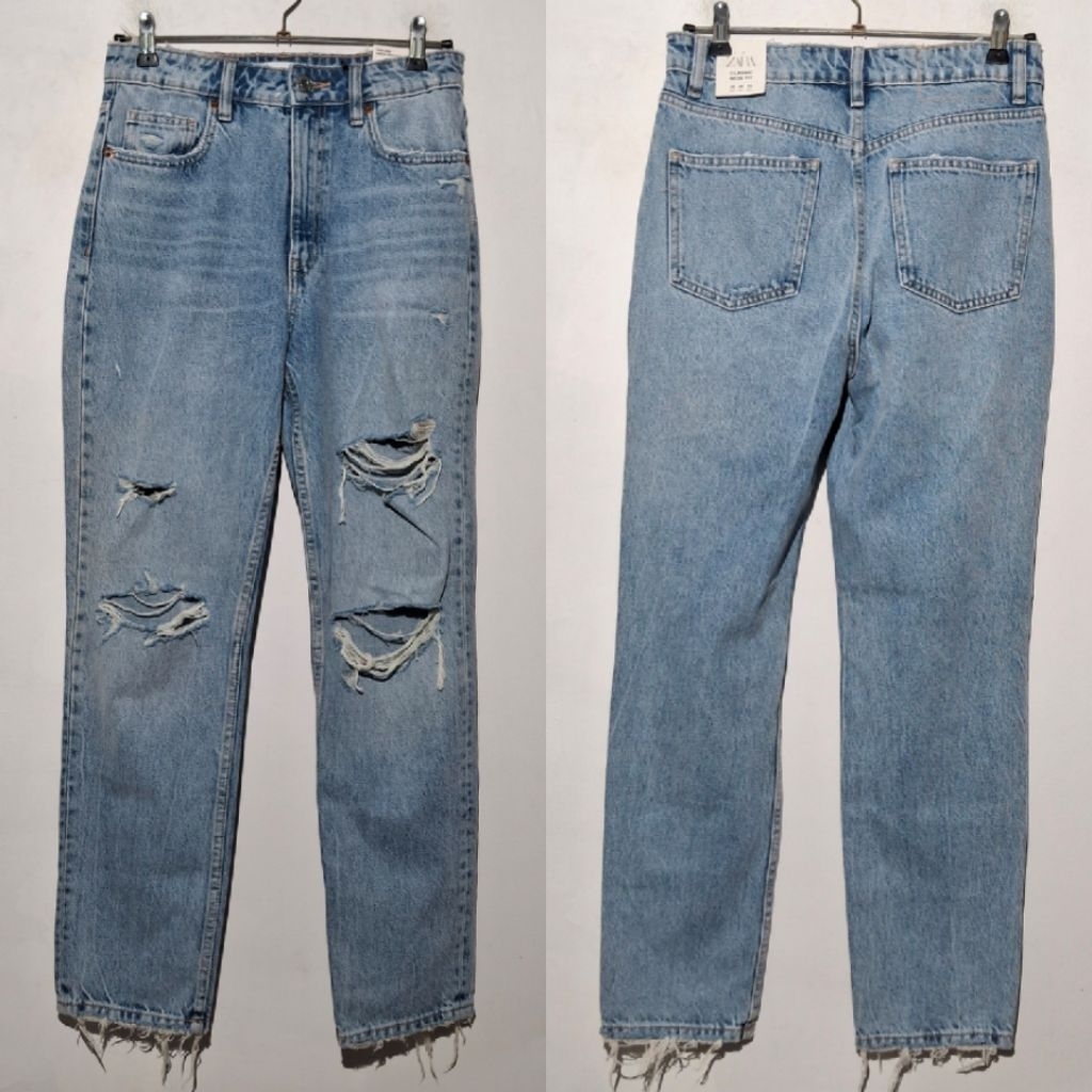 ZARA CELANA JEANS RIPPED CLASSIC MOM FIT BARU ASLI ORIGINAL