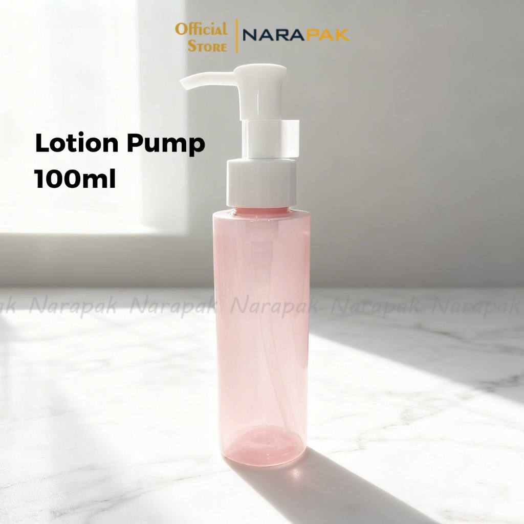 Botol Lotion 100ml Plastik PINK PET Transparant Tutup Pump Panjang Long Pump Body Lotion BP100