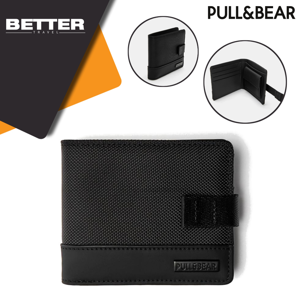 Dompet lipat pria PULL & BEAR nylon effeck with poliuretan hitam