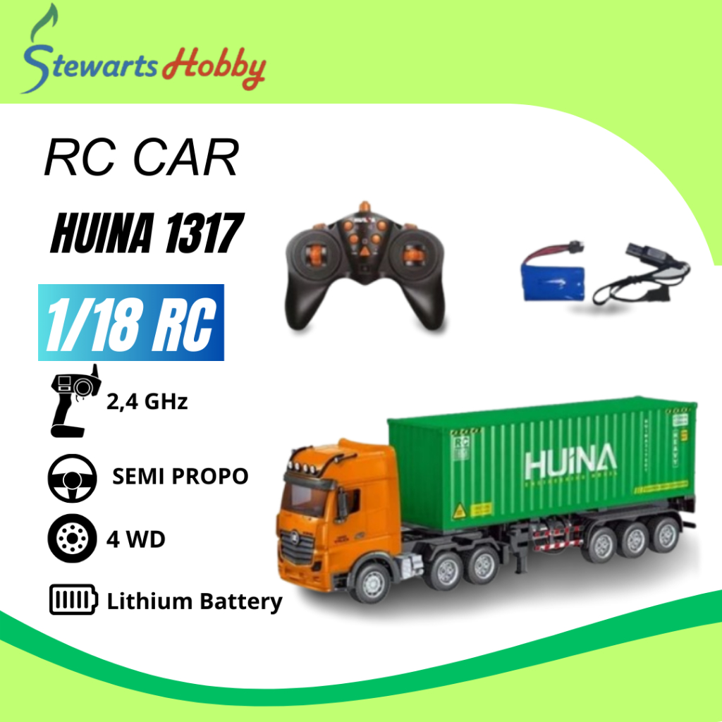 RC Truck Container Huina 1317 1/18 2.4Ghz 9CH Semi Alloy Mainan Anak 4WD