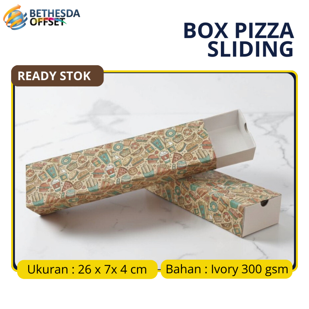 Box Segi Panjang Kardus / Bungkus Pizza Model Sliding Motif Ukuran Uk 26x7x4cm