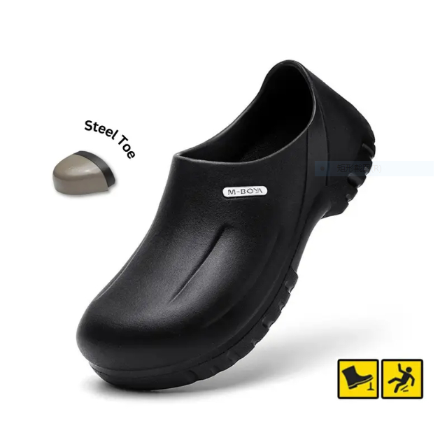 S077A  M-BOYA UJUNG BESI Sepatu Kitchen Anti-Slip Chef Shoes EVA+PU Tahan Air Melindungi dari Bentur