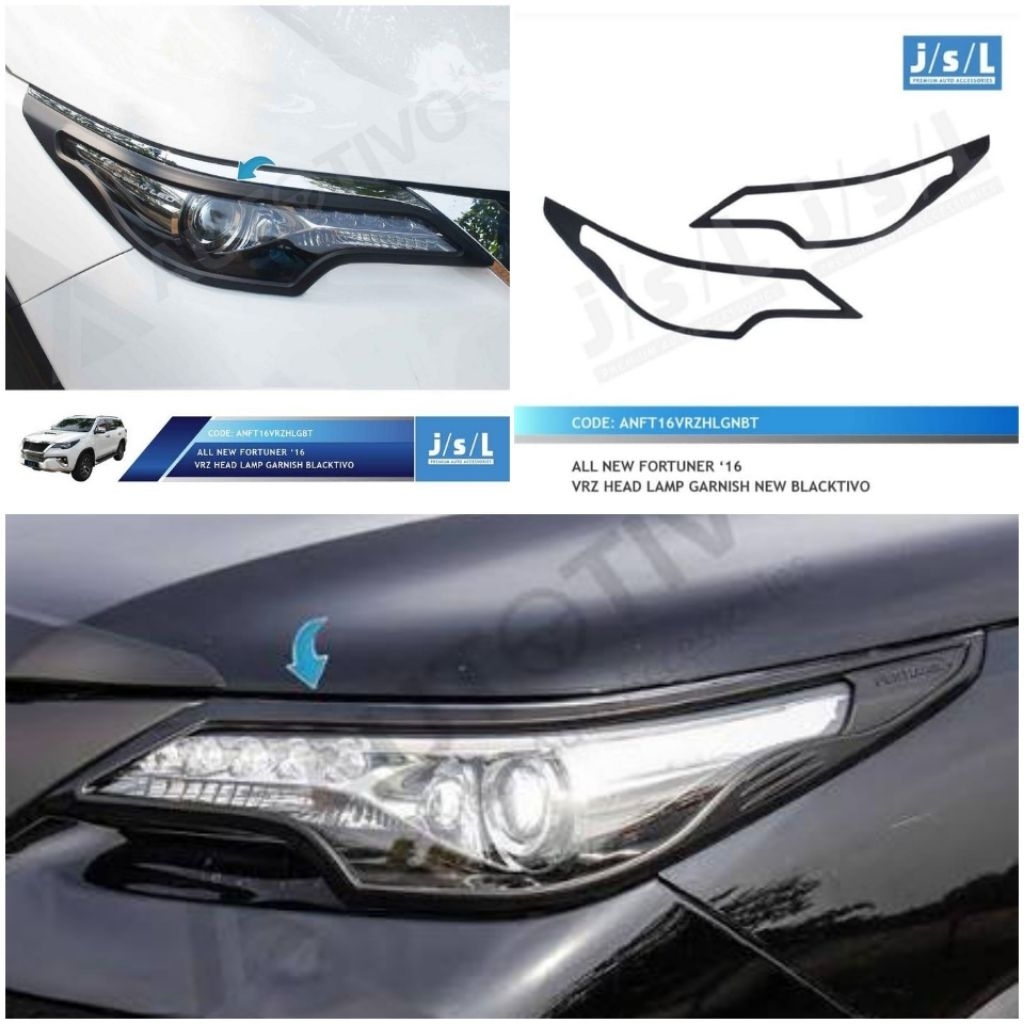 GARNISH LAMPU DEPAN/COVER LAMPU FORTUNER 2016-2021 HITAM JSL