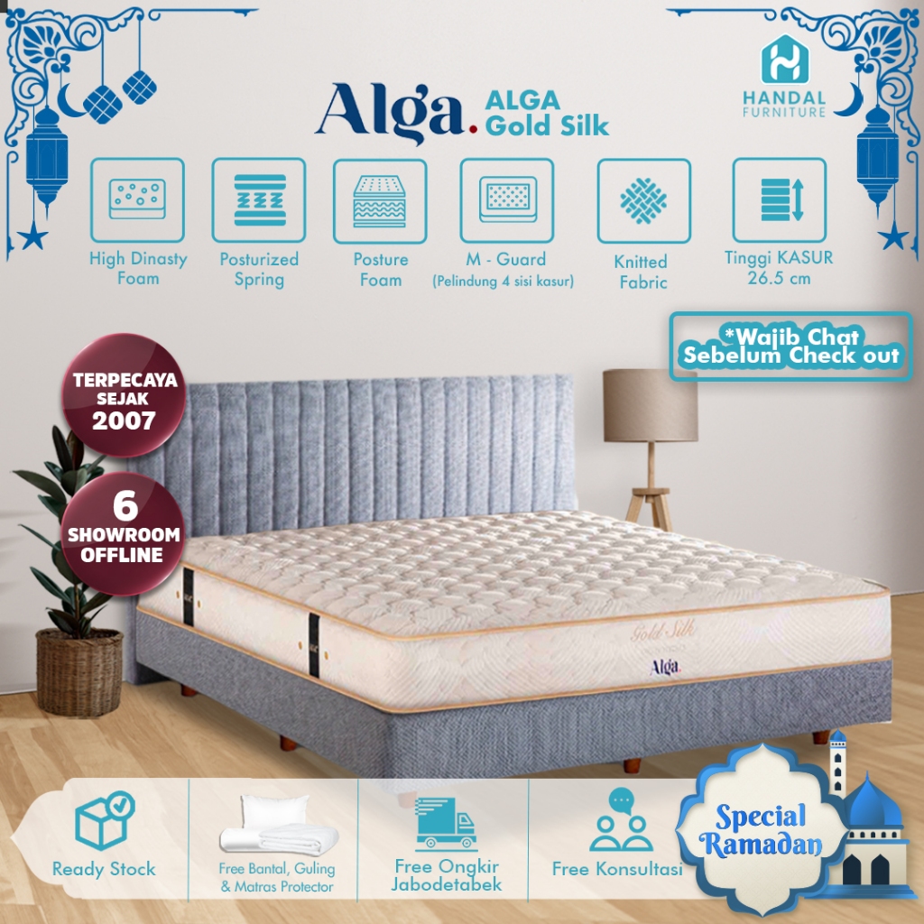 Kasur Springbed Alga Gold Silk 100x200, 120x200, 160x200, 180x200, 200x200,  Extra Firm Sangat Keras