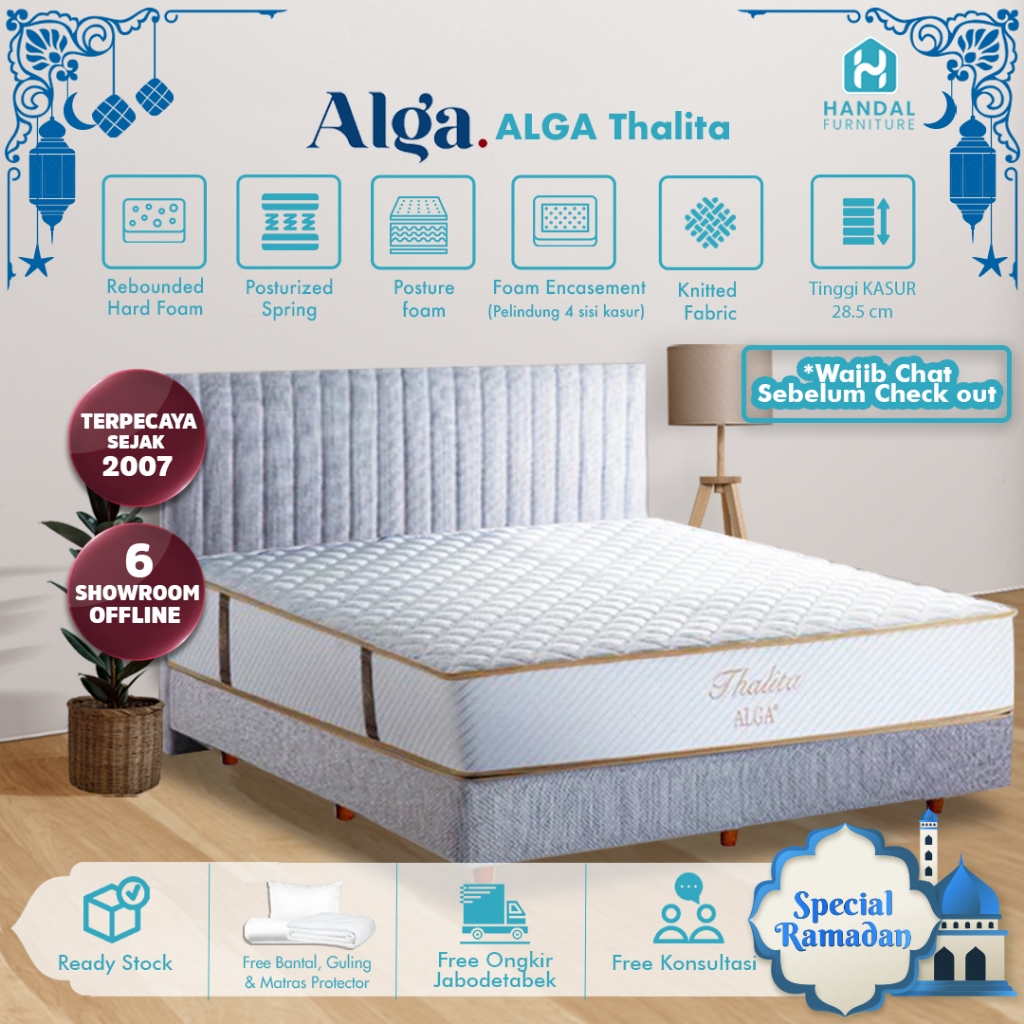 Kasur Springbed Alga Thalita 100x200, 120x200, 160x200, 180x200, 200x200, Firm Keras Mampu Menopang 