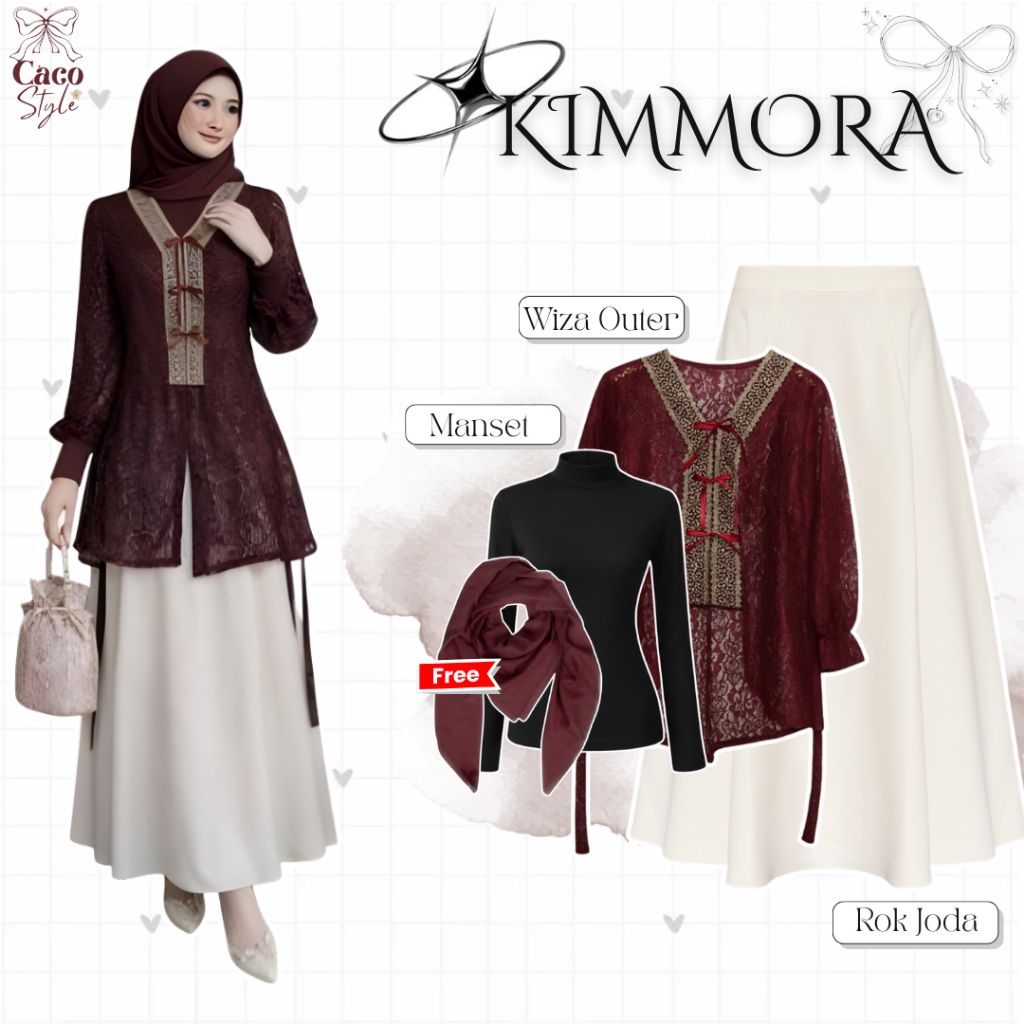 KIMMORA One Set Maroon 4In1 Outfit Lebaran Tunik ( Bella Square + Manset + Tunik + Rok Joda ) -CO114