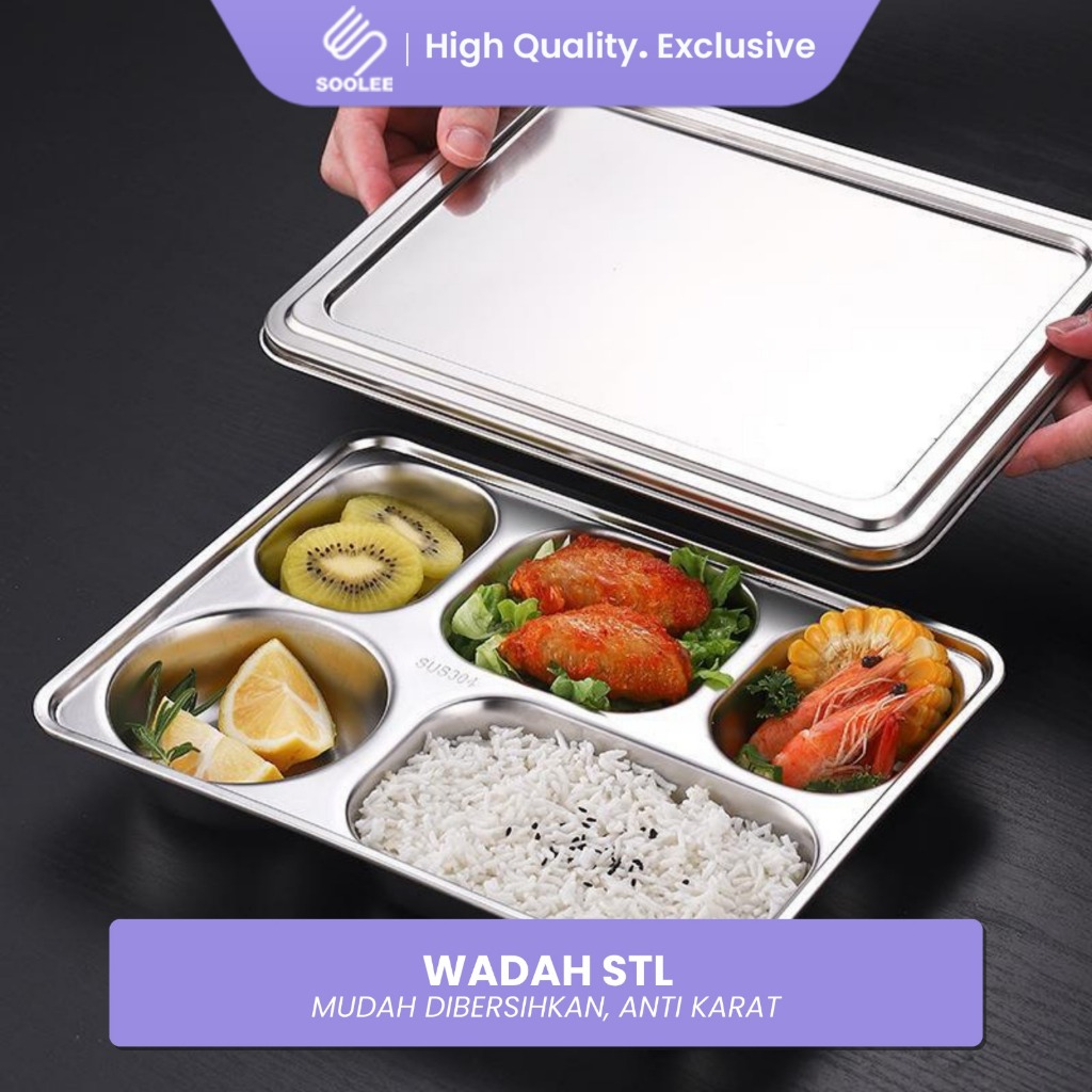 SOOLEE  Food Tray Ompreng Stainless 304 Sekat 5 Kotak Makan Stainless