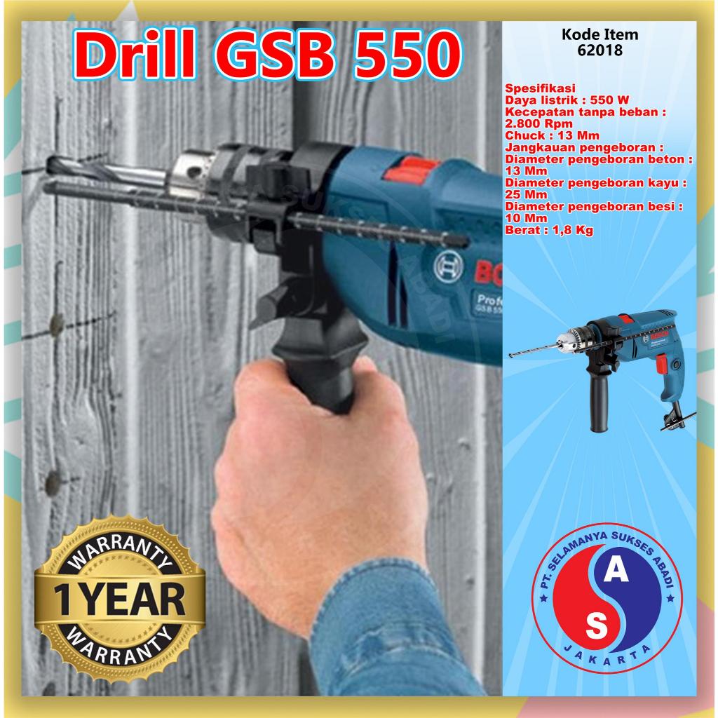 BOSCH Bor Beton GSB 600 Impact Drill 13mm 550W Chuck 13mm Tahan Lama