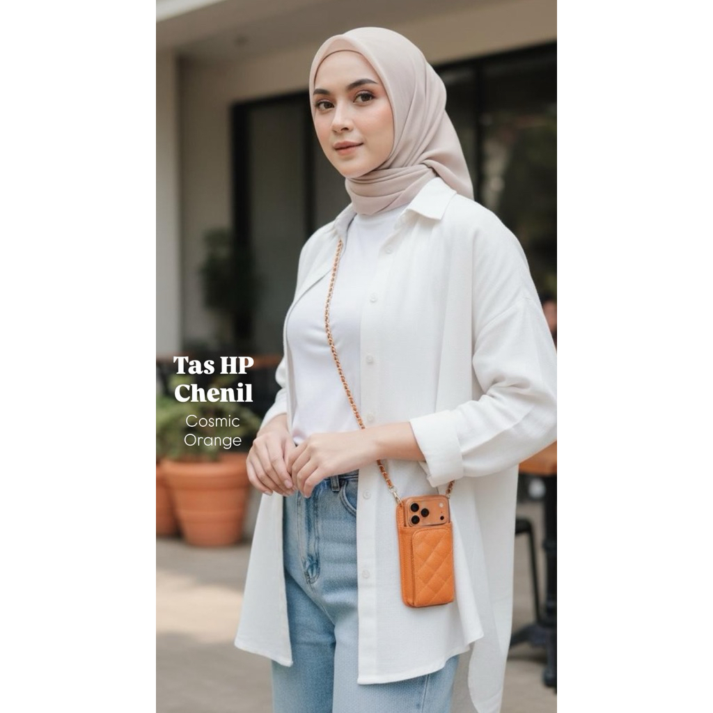 Tas HP Cewe Wanita Kulit Asli Premium Chenil Chain Pouch Smartphone iPhone Android Case Sling Bag