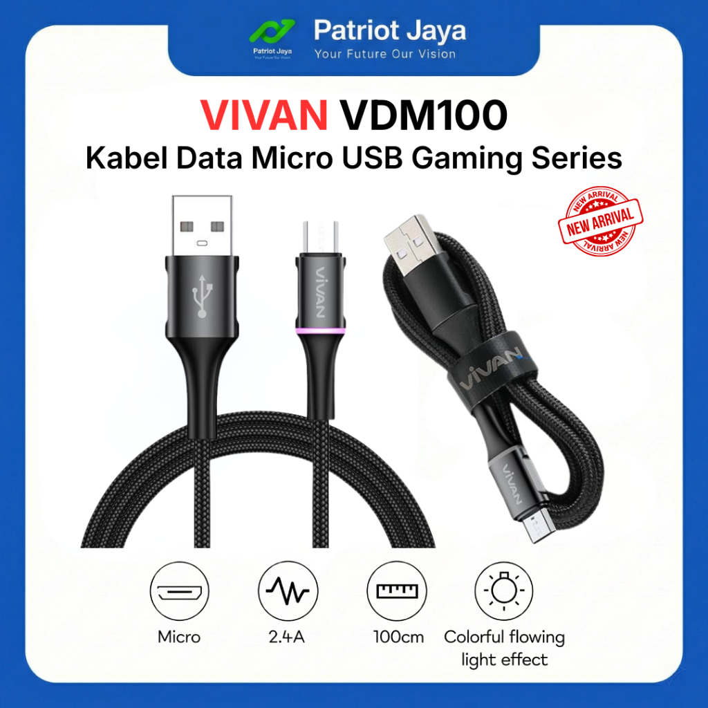 Vivan VDM100&VDM200 Micro USB Data Cable 2.4A LED Light Quick Charge Kabel Micro USB