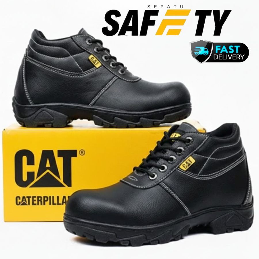 Sepatu Safety Boots Pria - Sepatu Safety  CAT Cham Ujung Besi Kerja Lapangan - Sepatu Safety Pria Se
