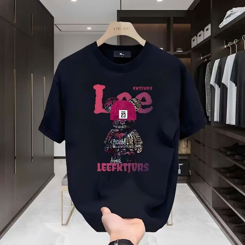 Kaos Pria Lengan Pendek Desain Boneka Beruang Estetik