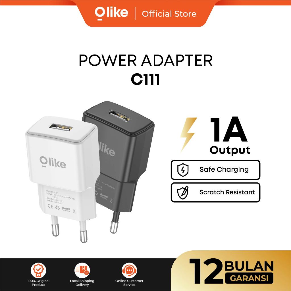 [ ECERAN OLIKE ADAPTOR C111 ]- ECER ADAPTER 1 USB Olike Kepala Charger C111 1A Output Smart Chip ECE