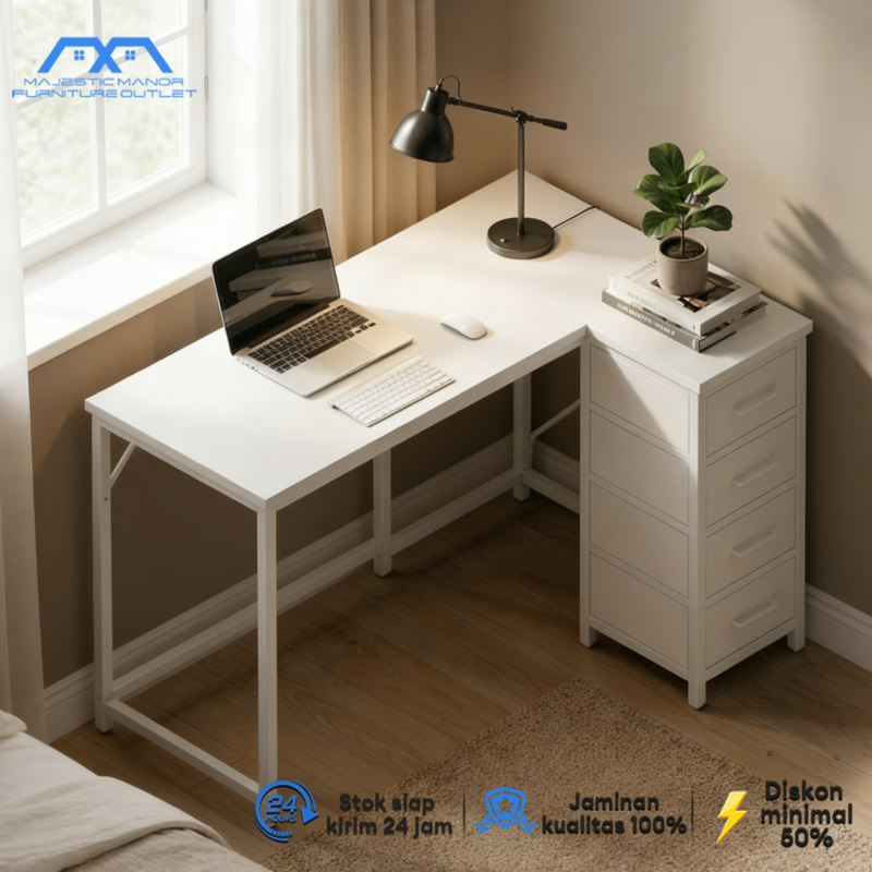 MAJESTIC Meja Kerja L Shape Minimalis Meja Belajar Sudut Kantor