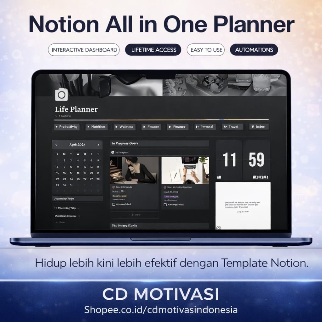 Termurah Notion Template All in One Dark Mode Life Planner Dashboard - ADHD Digital Planner - Adult 