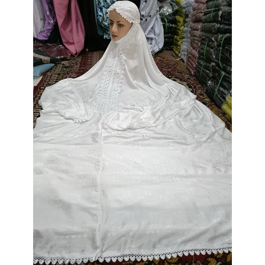 mukena terusan sutra blitz renda KD putih termurah