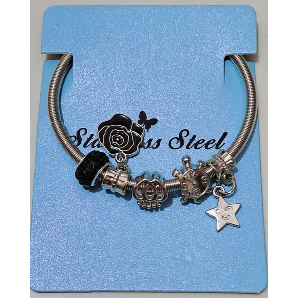 GELANG PANDORA BLACK FLOWER