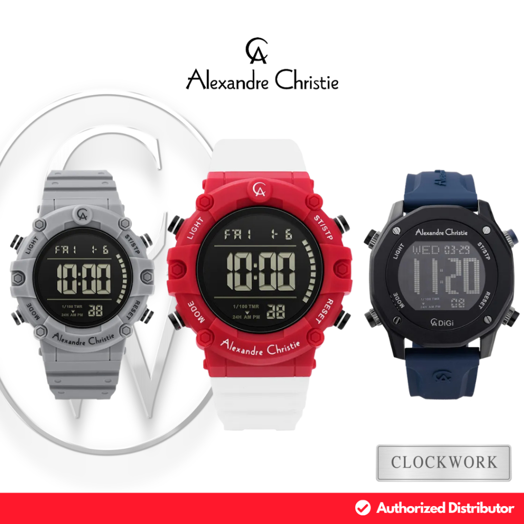 Jam Tangan Alexandre Christie AC 9386 MHR Pria Karet Digital Casual