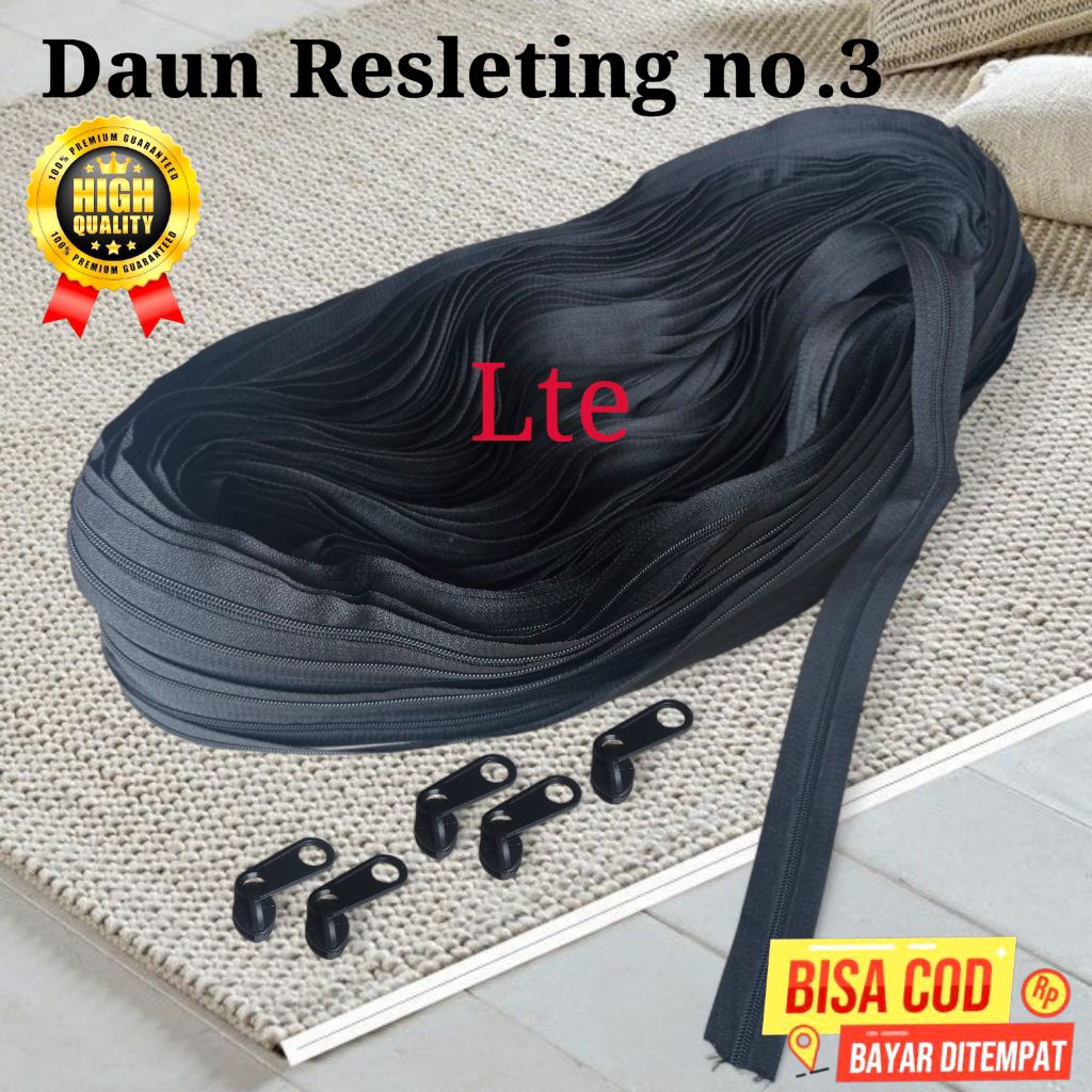 Resleting Nylon no.3 per 1 meter bonus 1 kepala resleting berkualitas