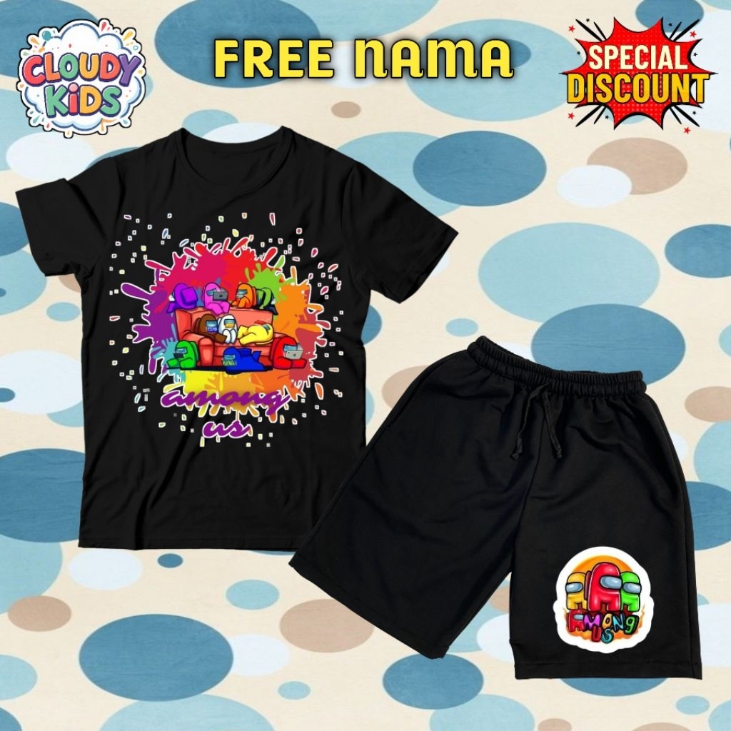 Cloudykids - Setelan Anak Among Us Unisex 3-12 thn | Kaos Setelan Murah Kekinian