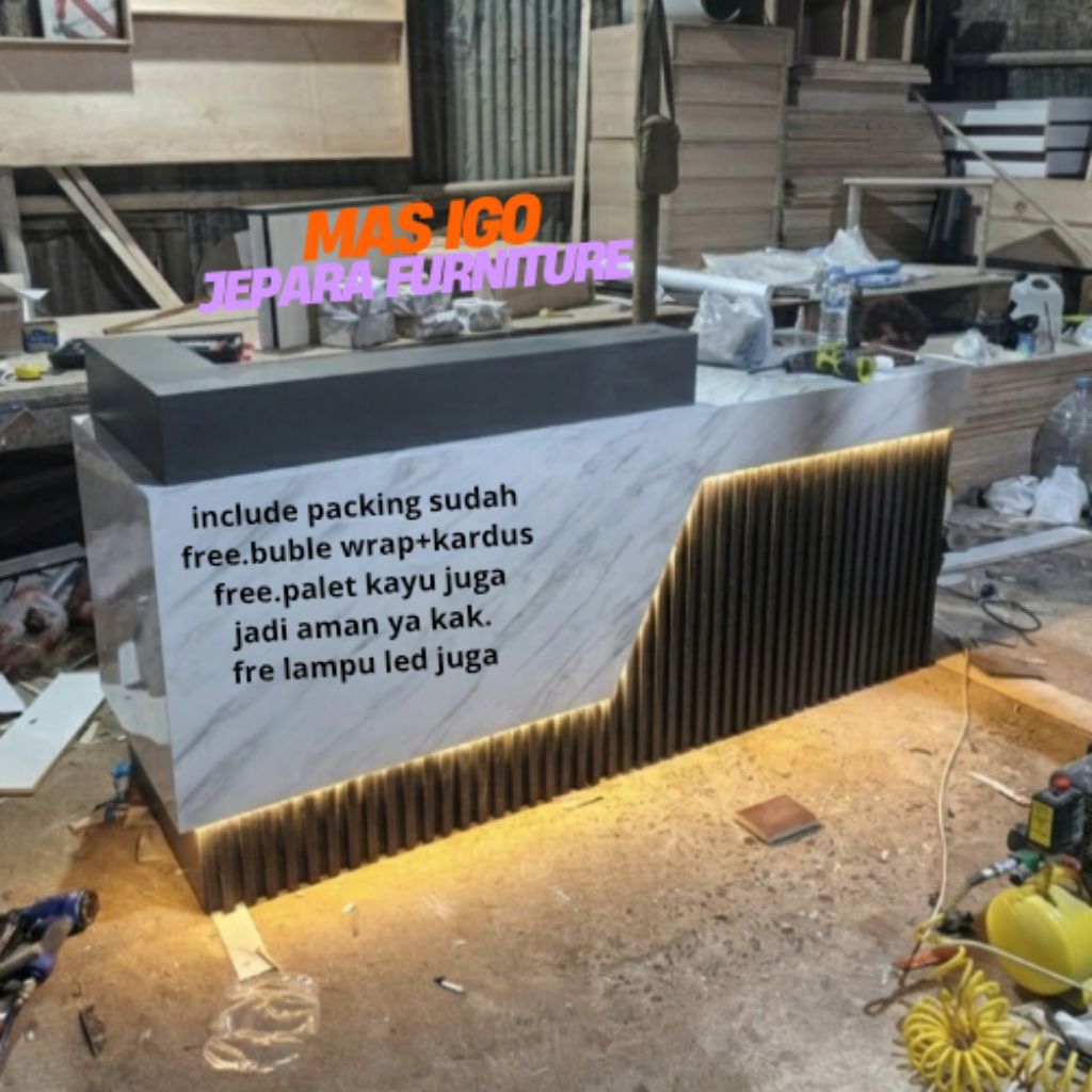 PREMIUM] Meja Resepsionis Minimalis Marble - Meja Kasir Loby Kantor & Klinik Modern