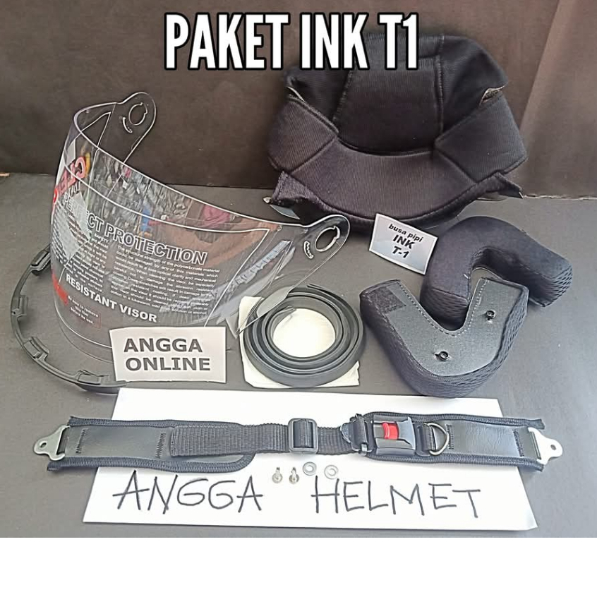 PAKET Sparepart Helm INK T1, INK T 1. Busa + Kaca + Lis Karet + Tali Plus Paku Belah