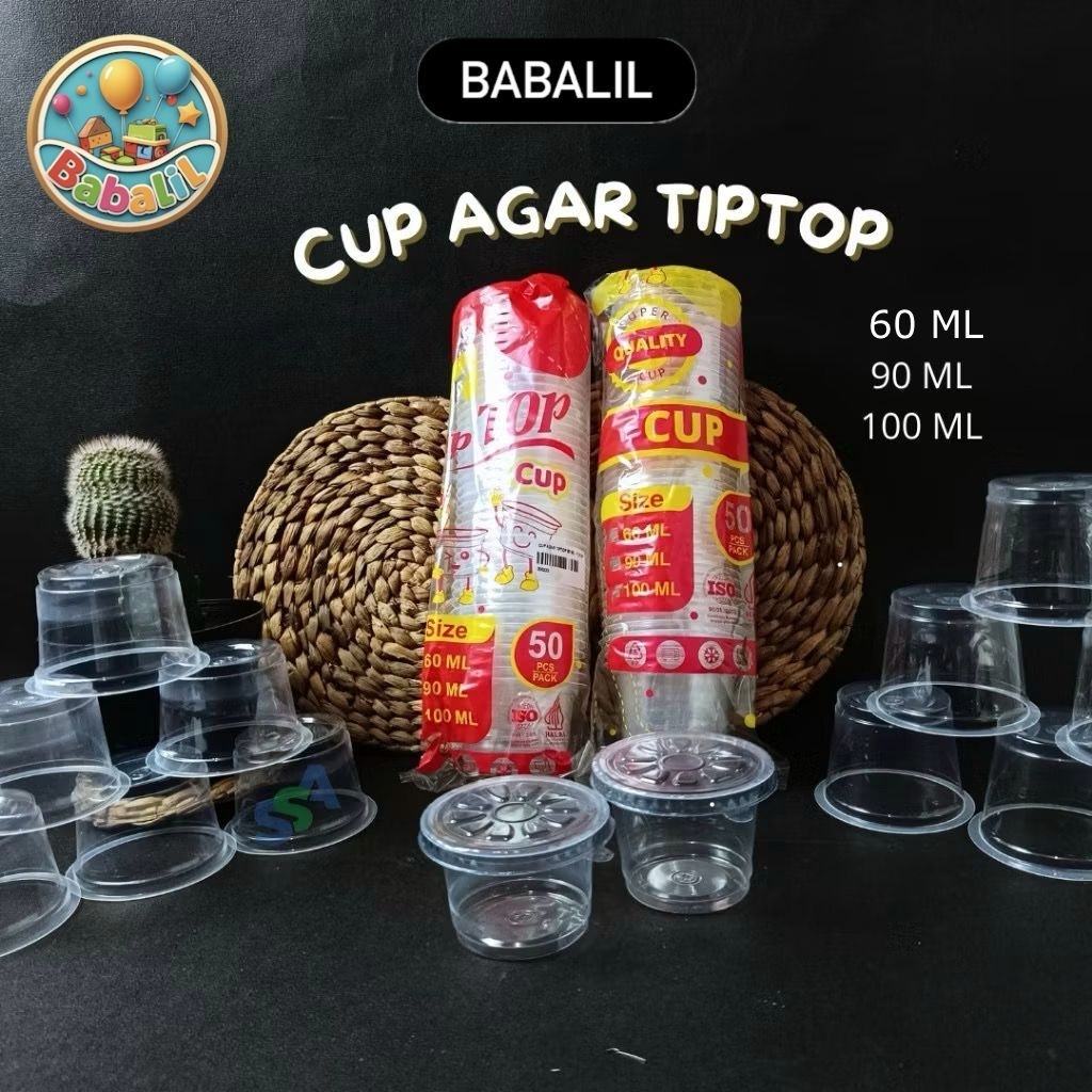 CUP AGAR TIPTOP + TUTUP ISI 50 PCS 60ml 90ml / CUP AGAR-AGAR JELLY PUDING COKLAT PLASTIK - babalil