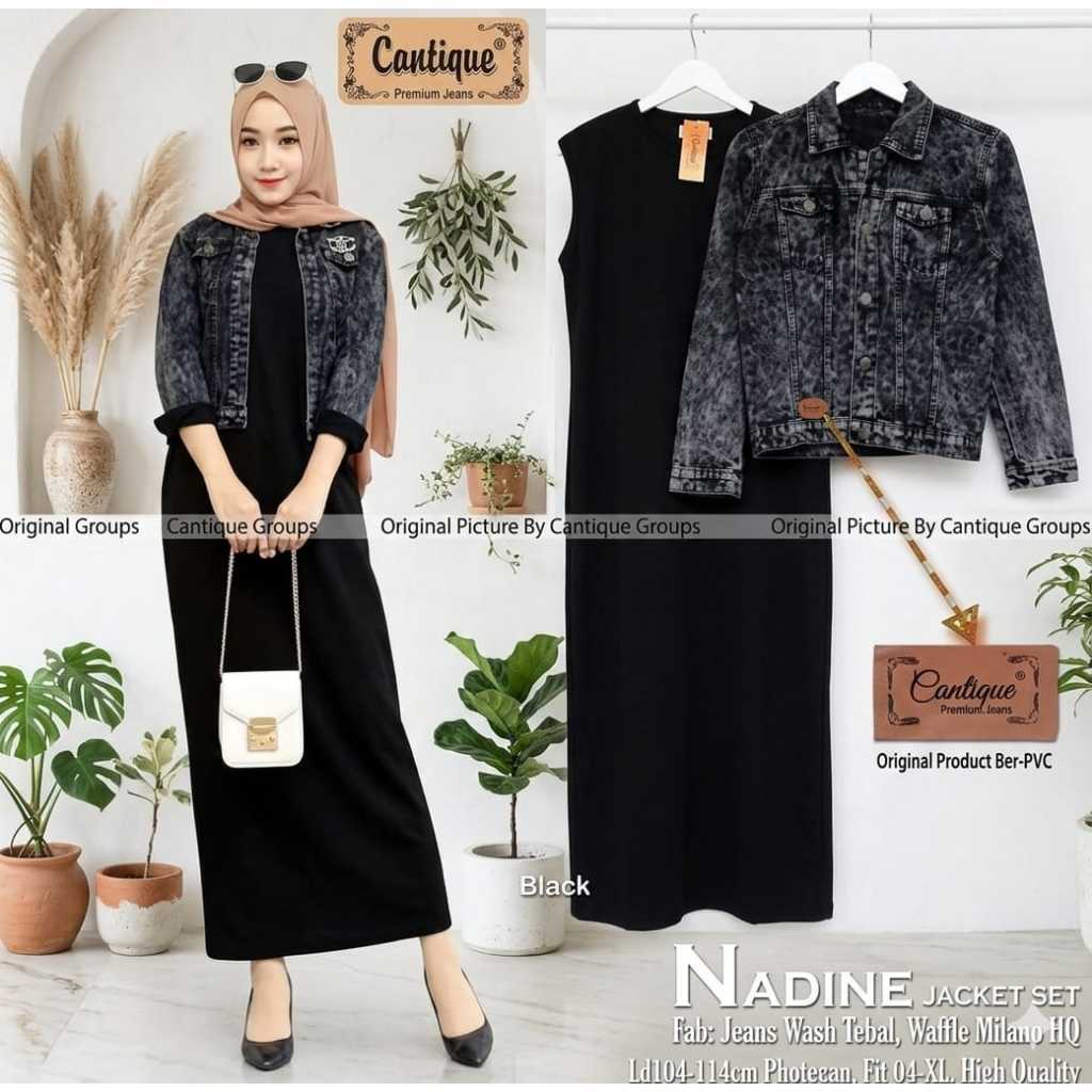 SETELAN JAKET JEANS CROP DAN DRES INNER ONE SET DRESS OUTER JEANS CROP