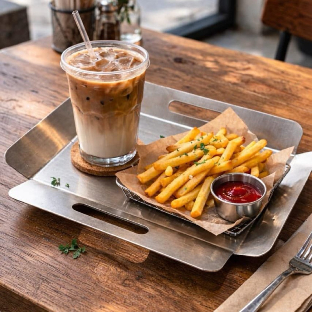 TRAY COFFE AESTHETIC BAHAN STAINLESS | NAMPAN CAFE AESTHETIC | TRAY CAFE STAINLESS | TRAY STAINLESS