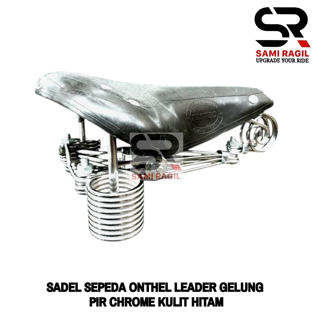 SADEL SEPEDA ONTHEL LEADER GELUNG PIR CHROME KROM KULIT HITAM ONTEL 28 FEDERAL KLASIK RETRO JENGKI S
