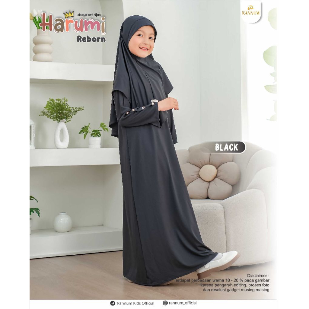 Harumi Abaya Set Hijab uk XL (9-11th) warna Hitam