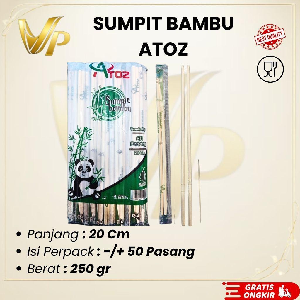 Sumpit Bambu ATOZ 20 cm Isi ±50 Pasang – Sumpit Kayu Tebal Halus Siap Pakai
