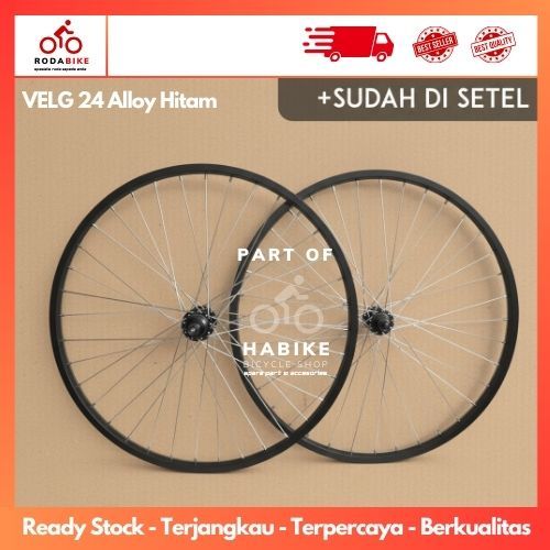 Wheelset Velg Sepeda 24" Alloy Hitam Siap Pakai Roda Jadi Sepeda MTB/MINI/Commuter 24