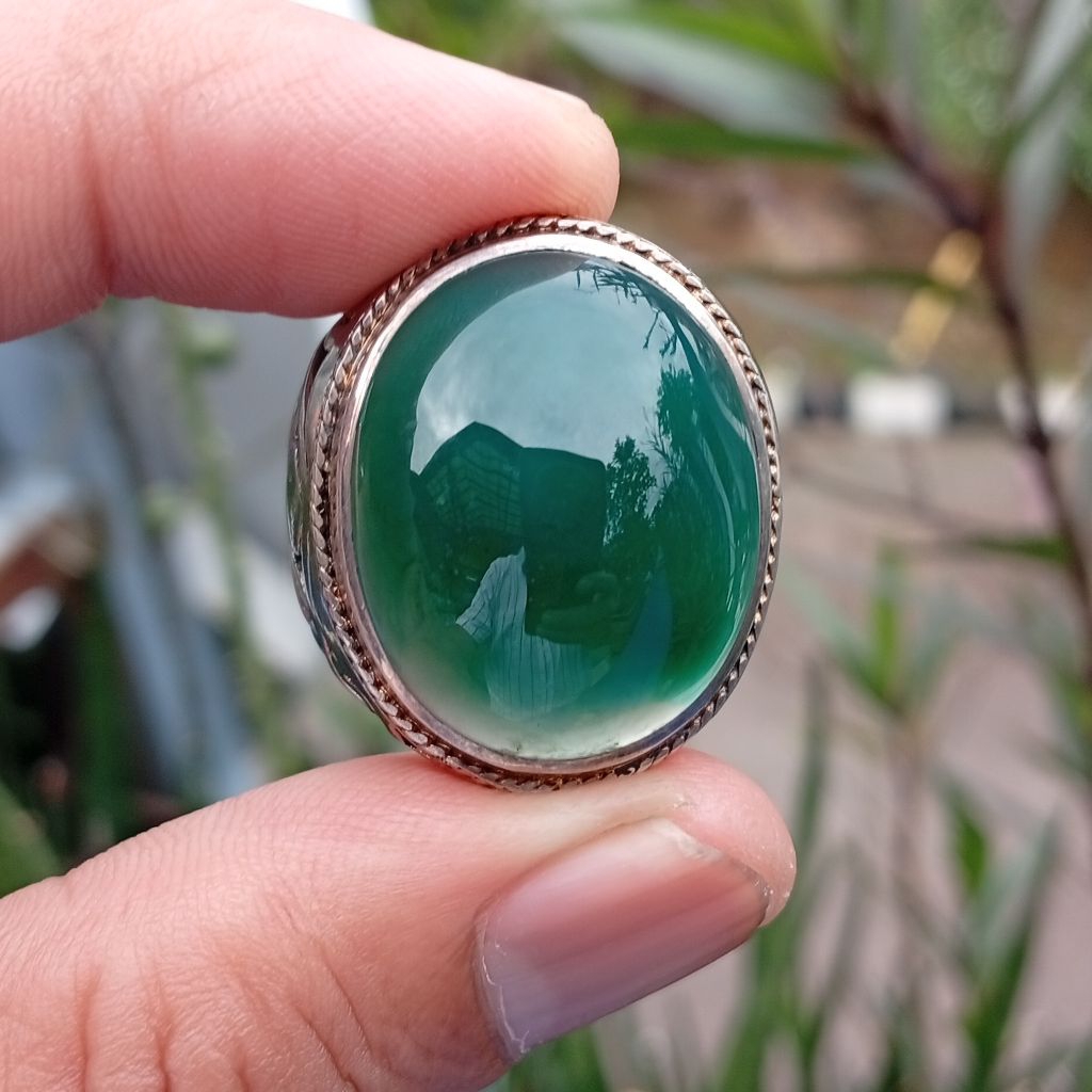 Batu Ijo Garut Natural Green Chalcedony 23.18 ct NO treatment memo CGL ring Perak