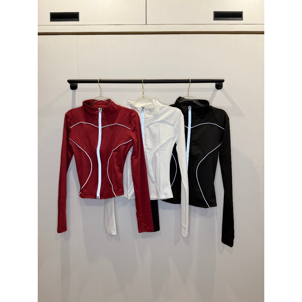 Kaos Atasan Lengan Panjang Resleting Depan Polos untuk Wanita