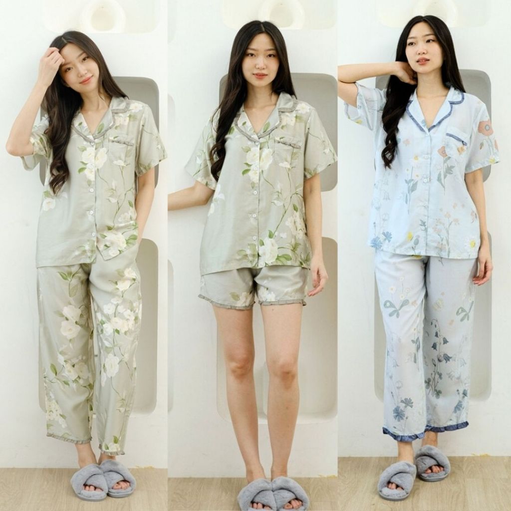 Cielyn | Organic Silk | Spring Bloom | Piyama Wanita | Set Baju Tidur Wanita