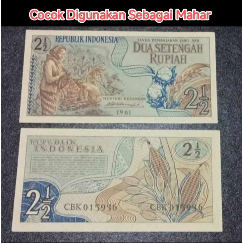 Gress Mulus Uang 2 1/2 Dua Setengah Rupiah Asli Indonesia tahun 1956-1961 Tahun Acan Koin Uang Kerta