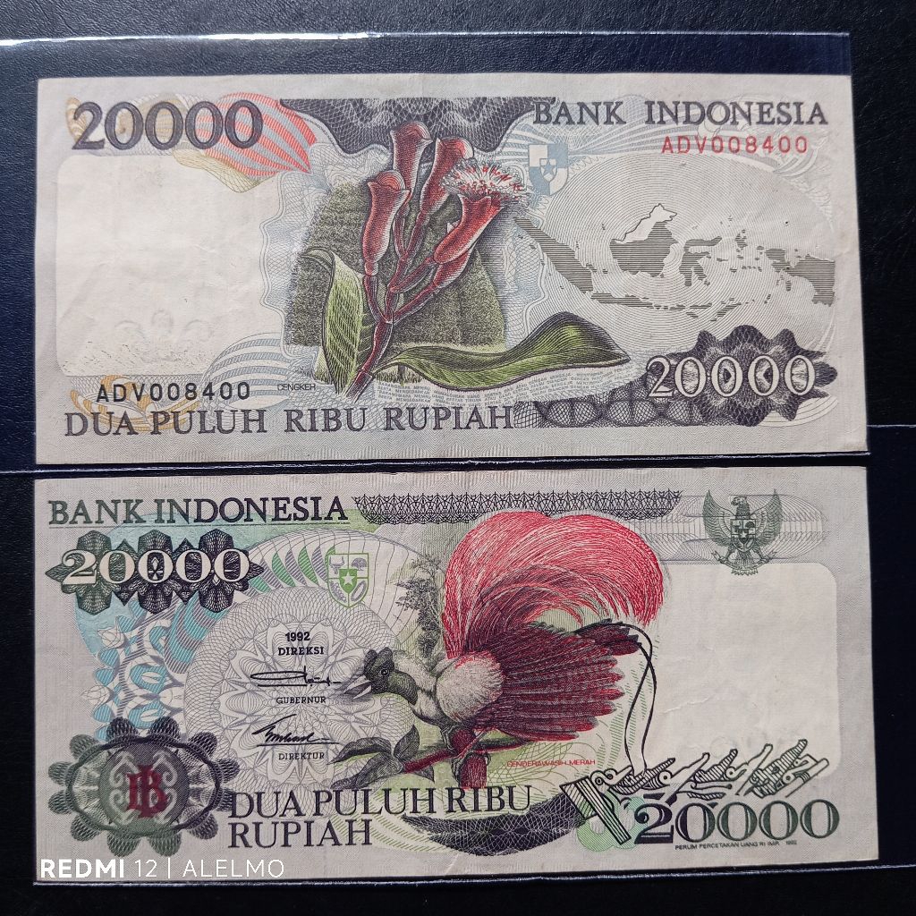emisi perdana uang kertas 20000 cendrawasih tahun 1992 imp 1992 bagus asli