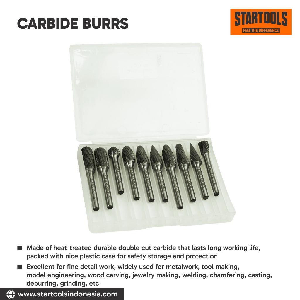 STARTOOLS Carbide Burr Set/MataBor Tuner Reamer/RotaryBurr 3x3mm10pcs