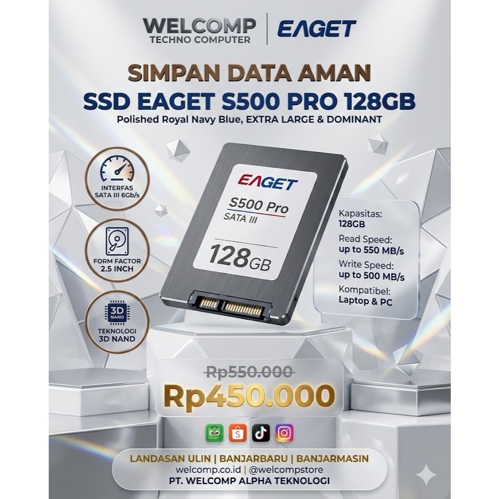 SSD Techbyte/EAGET 128Gb,256Gb,512Gb Sata 3 2,5 Inch Garansi 3 Tahun