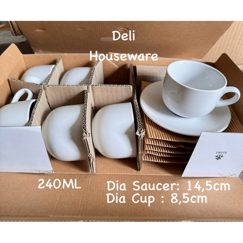 [12PCS ] Cangkir Piring Set Keramik Hotel Cafe Putih Polos/ 6PCS Cangkir 6PCS Tatakan Piring