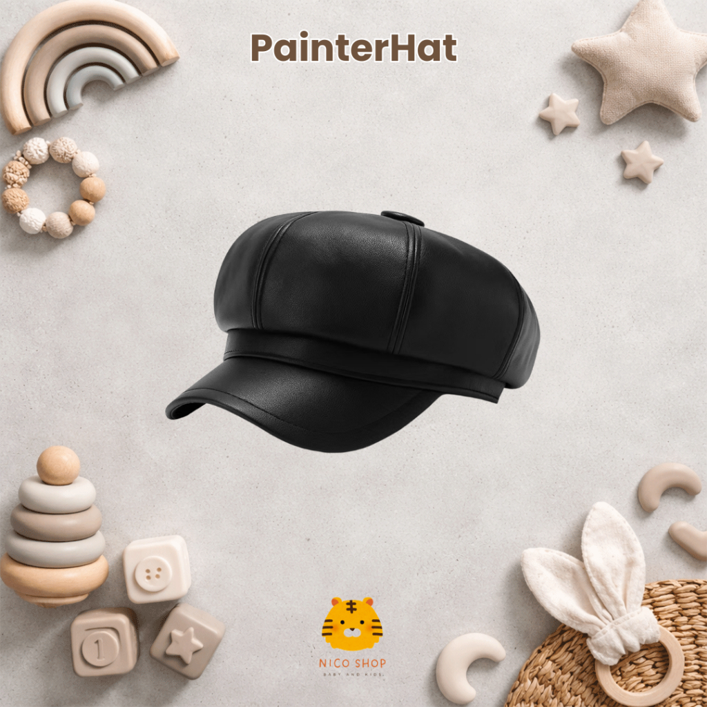 Nico Babyshop Topi Kulit PU Newsboy Vintage – Kasual Retro Pria Wanita