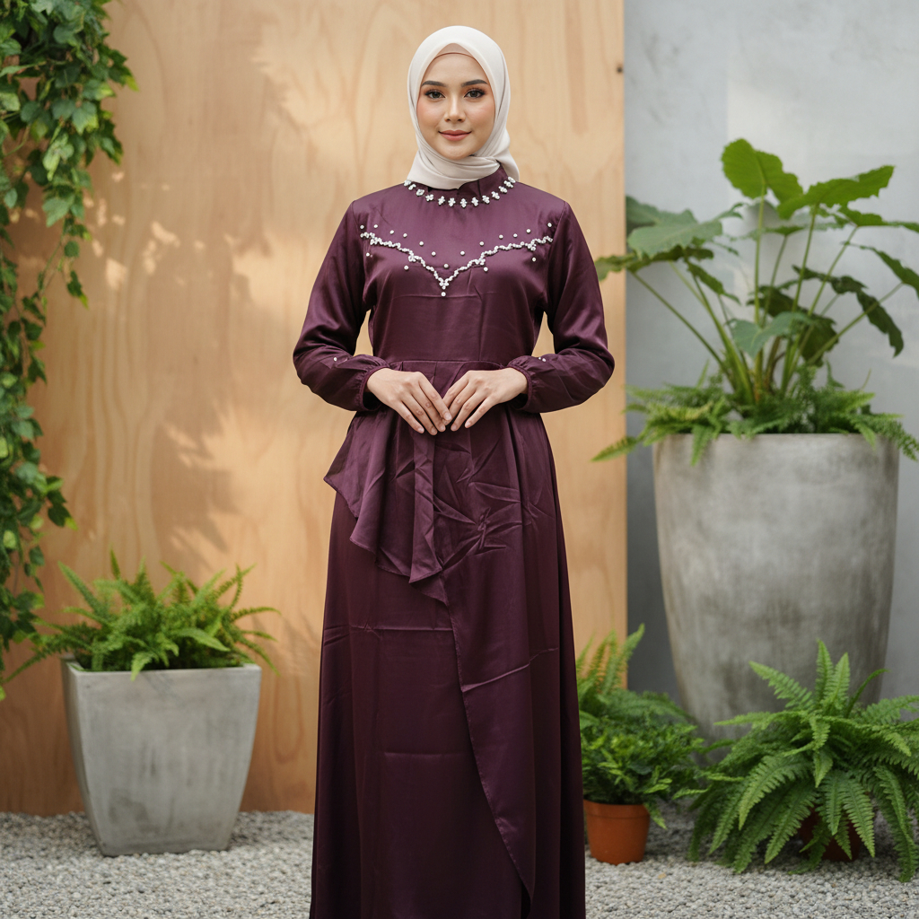 Gamis Kondangan OOTD Velvet Satin Tile Mutiara by Batik Benang Ratu